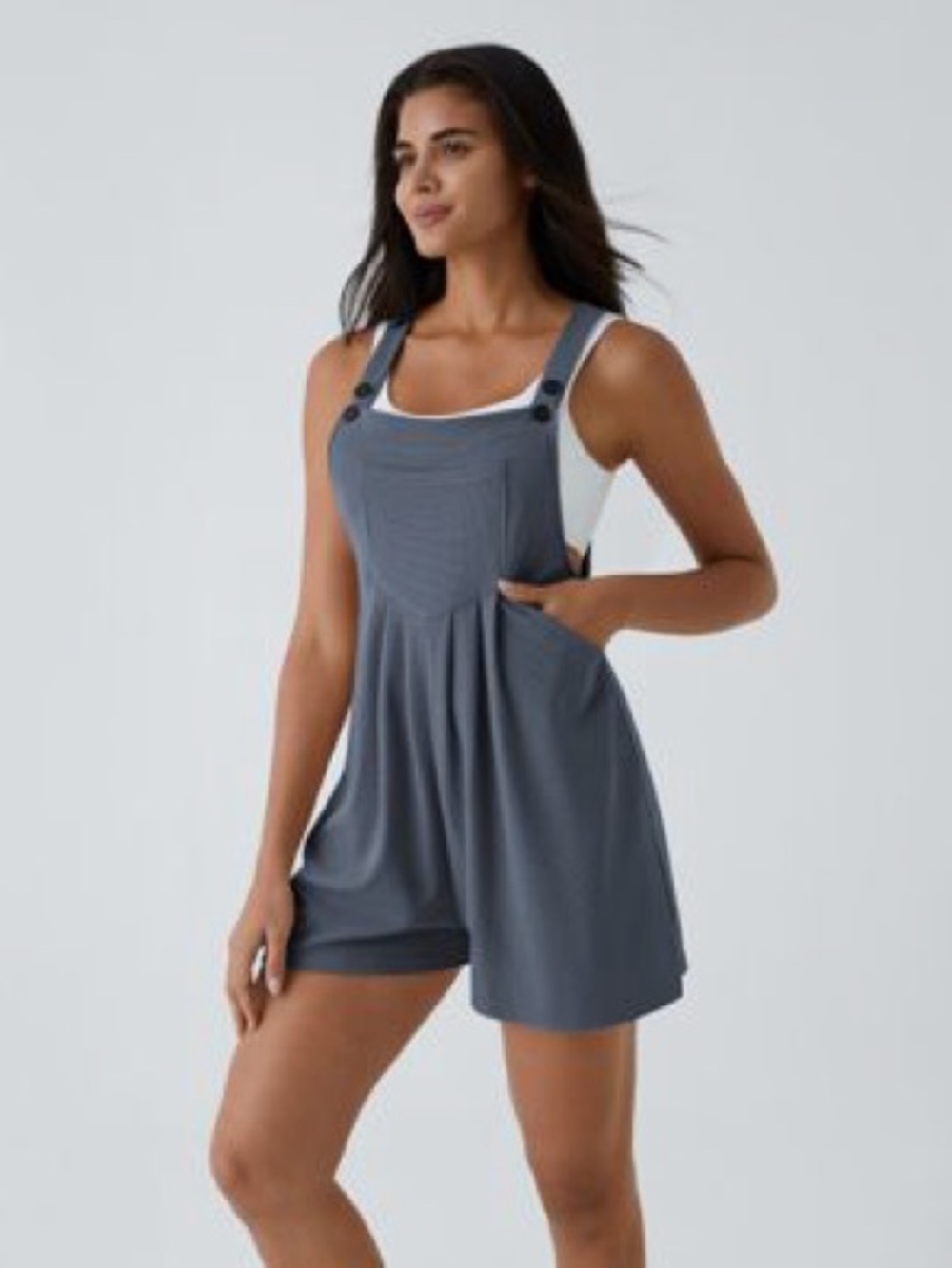 Halara Pockets Waffle Casual Short Overalls Slate blue brand new, size L  Large